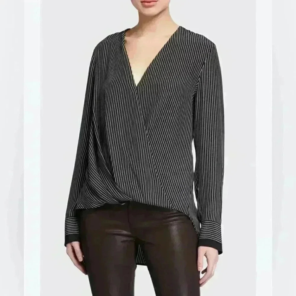 Rag & Bone Womens Victor Silk Blouse Size  S Long Sleeve white/black striped